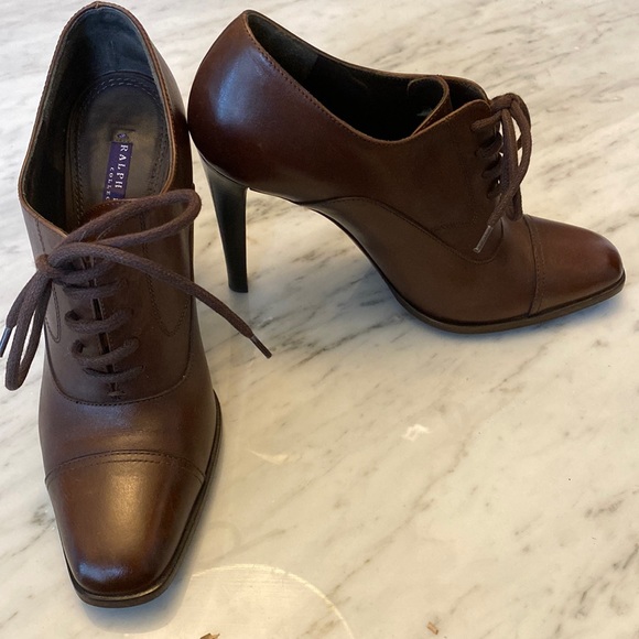 Ralph Lauren Purple Label Leather Heeled Oxfords - sz 38 - Picture 3 of 11